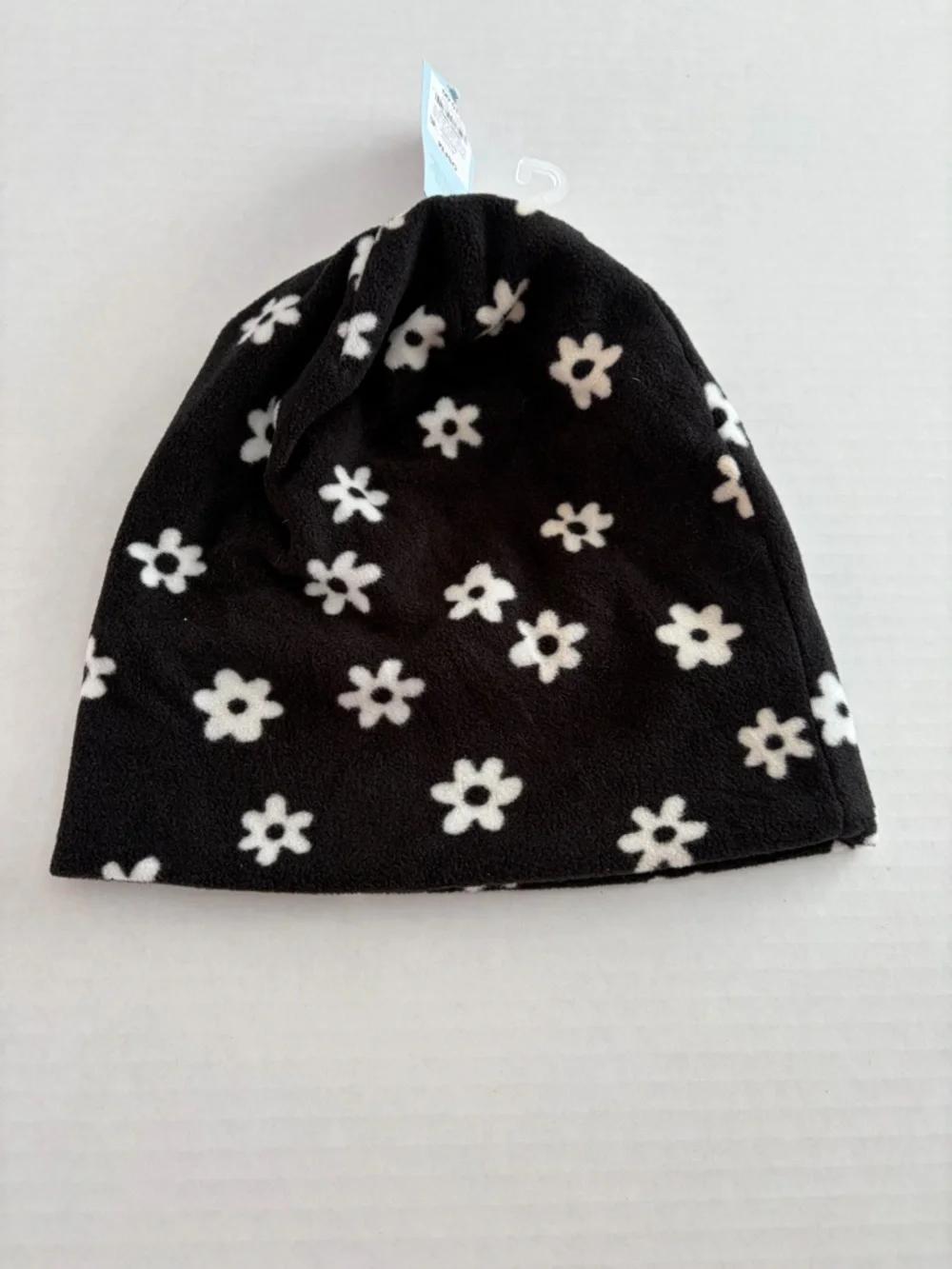 Cat & Jack Black White Daisy Fleece Beanie OSFM Kids NWT